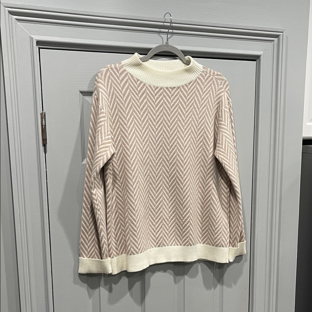 Ann Taylor Soft Beige and Cream Cowl Neck Sweater